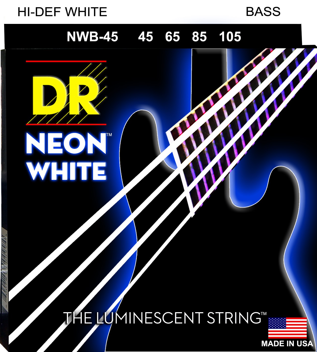 DR NEON Hi-Def White - Bass String Set, 4-String, Medium, .045-.105 DR NEON Hi-Def White - struny do gitary basowej, 4-String, Medium, .045-.105