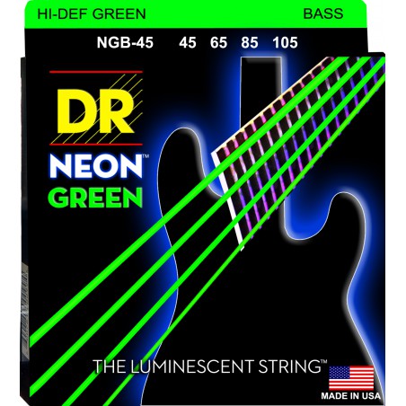 DR NEON Hi-Def Green - Bass String Set, 4-String, Medium, .045-.105