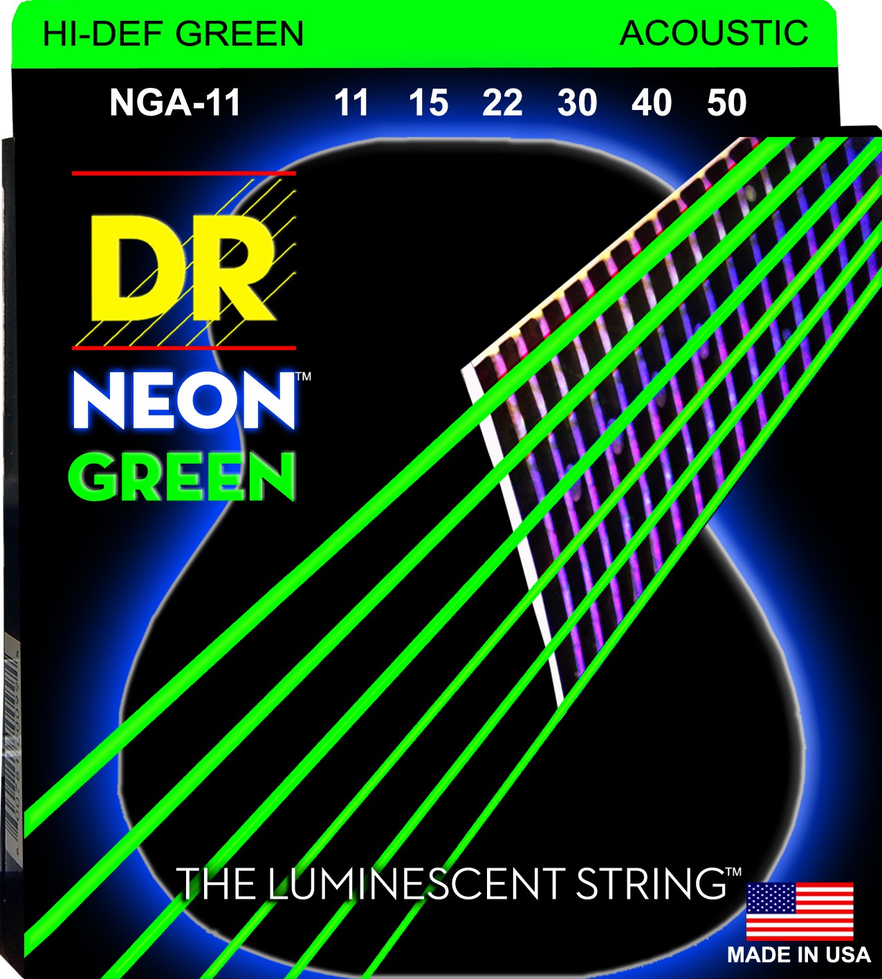 DR NEON Hi-Def Green - NGA-11 - struny do gitary akustycznej Set, Medium Light, .011-.050
