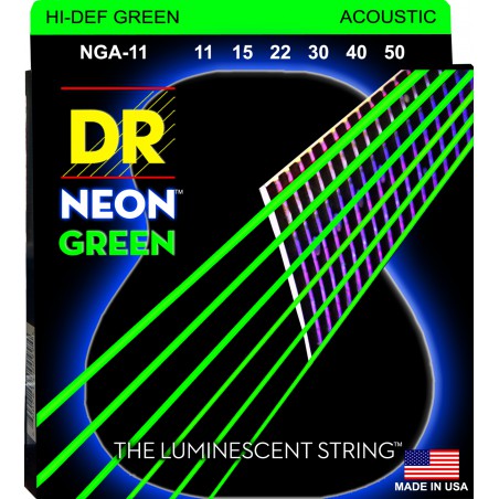 DR NEON Hi-Def Green - NGA-11 - Acoustic Guitar String Set, Medium Light, .011-.050