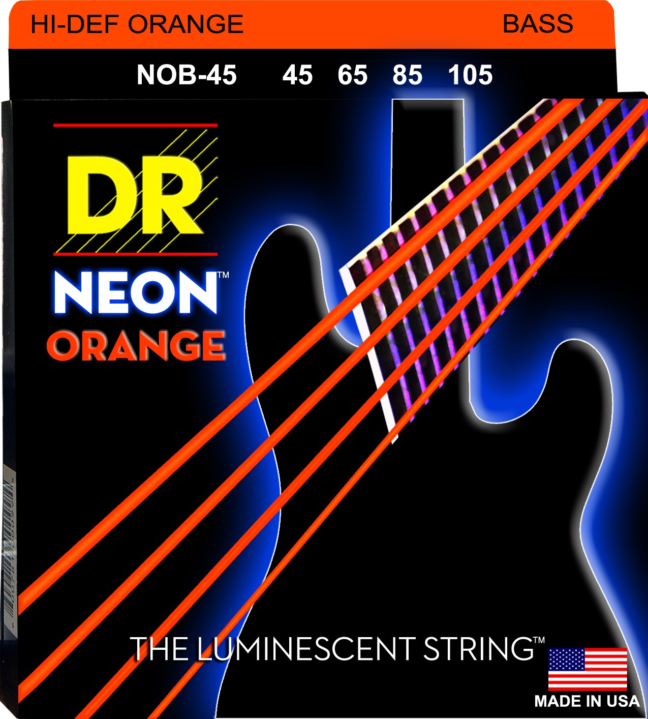 DR NEON Hi-Def Orange - struny do gitary basowej, 4-String, Medium, .045-.105