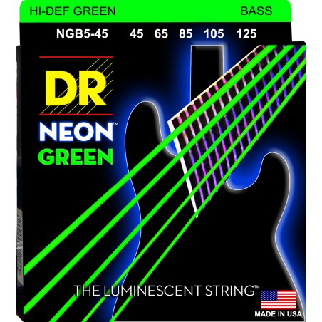 DR NEON Hi-Def Green - Bass String Set, 5-String, Medium, .045-.125