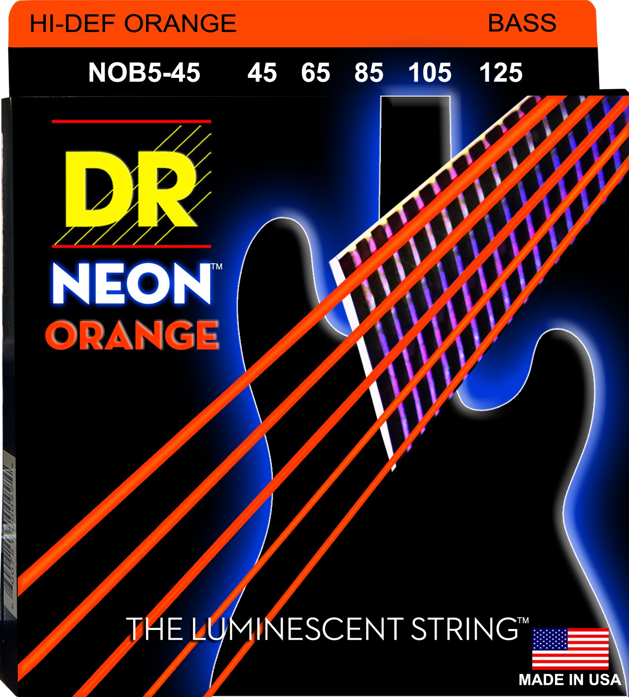 DR NEON Hi-Def Orange - Bass String Set, 5-String, Medium, .045-.125 DR NEON Hi-Def Orange - struny do gitary basowej, 5-String, Medium, .045-.125