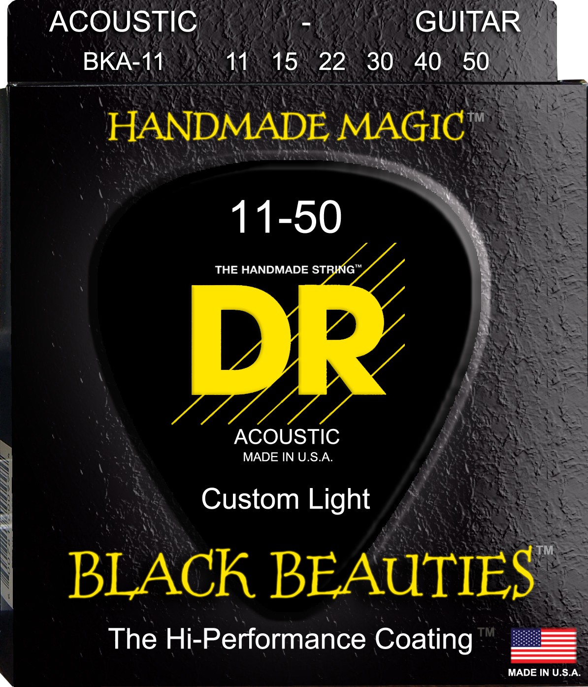 DR BLACK BEAUTIES - BKA-11 - Acoustic Guitar String Set, Coated Phosphor Bronze, Custom Light, .011-.050 DR BLACK BEAUTIES - BKA-11 - struny do gitary akustycznej Set, Coated Phosphor Bronze, Custom Light, .011-.050