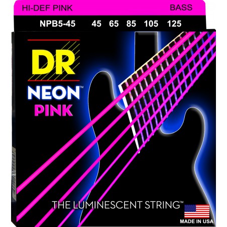 DR NEON Hi-Def Pink - Bass String Set, 5-String, Medium, .045-.125