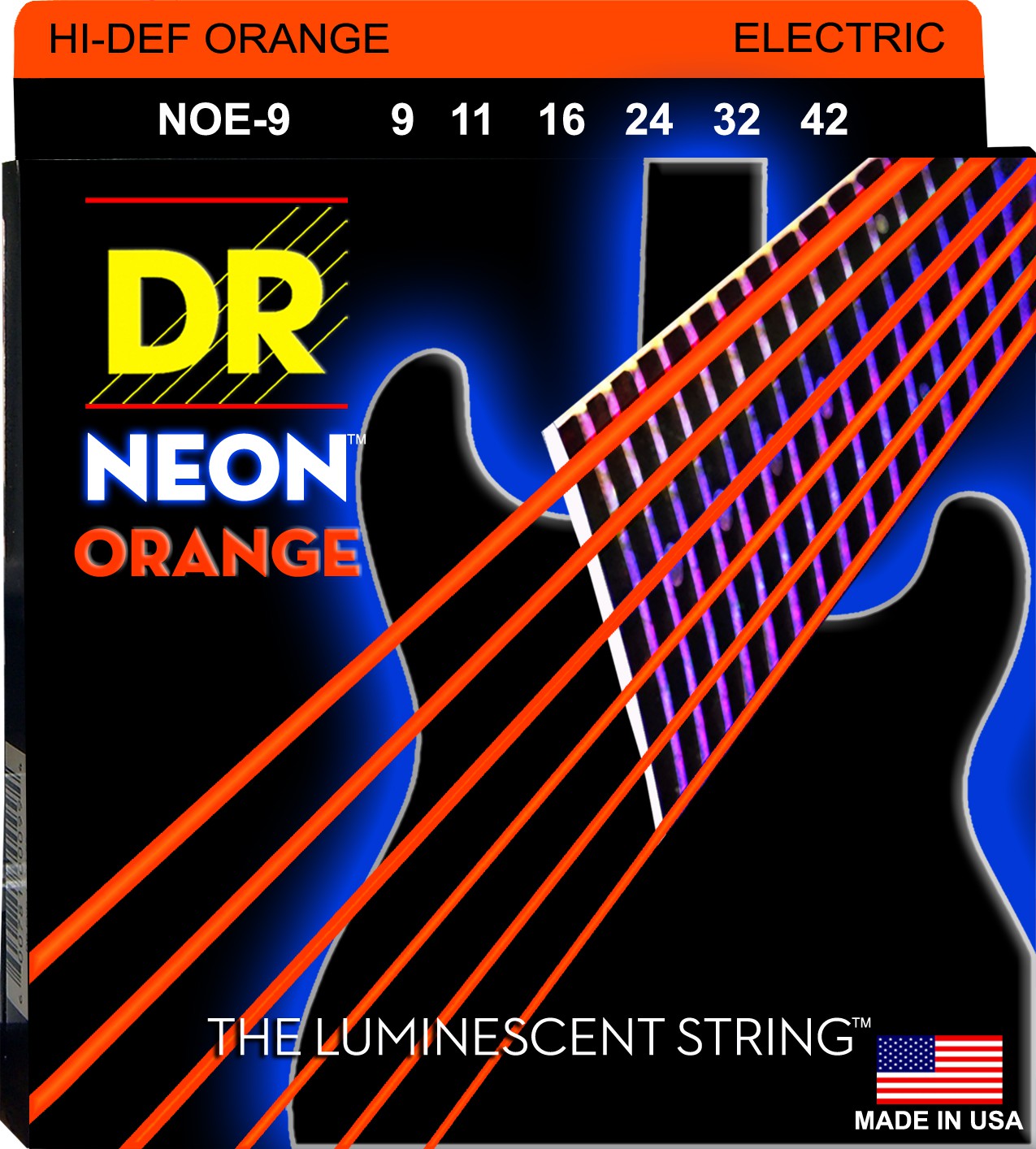 DR NEON Hi-Def Orange - NOE- 9 - struny do gitary elektrycznej Set, Light, .009-.042