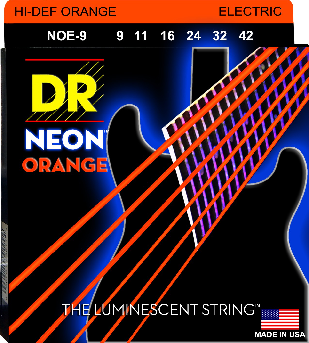 DR NEON Hi-Def Orange - NOE- 9 - Electric Guitar String Set, Light, .009-.042 DR NEON Hi-Def Orange - NOE- 9 - struny do gitary elektrycznej Set, Light, .009-.042