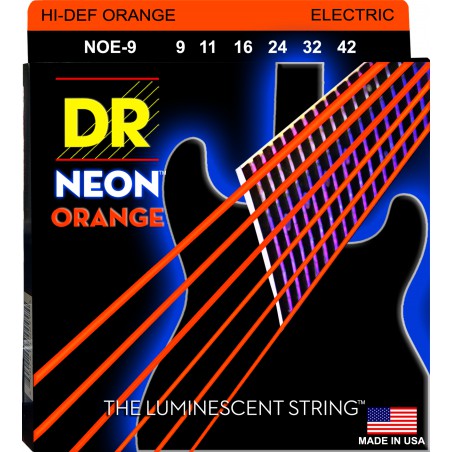 DR NEON Hi-Def Orange - NOE- 9 - Electric Guitar String Set, Light, .009-.042