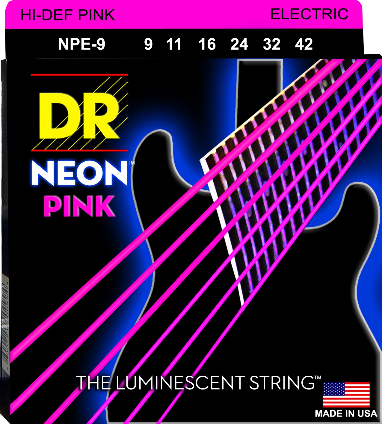 DR NEON Hi-Def Pink - NPE- 9 - Electric Guitar String Set, Light, .009-.042 DR NEON Hi-Def Pink - NPE- 9 - struny do gitary elektrycznej Set, Light, .009-.042