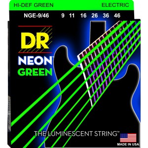 DR NEON Hi-Def Green - NGE- 9/46 - struny do gitary elektrycznej Set, Heavy & Light, .009-.046