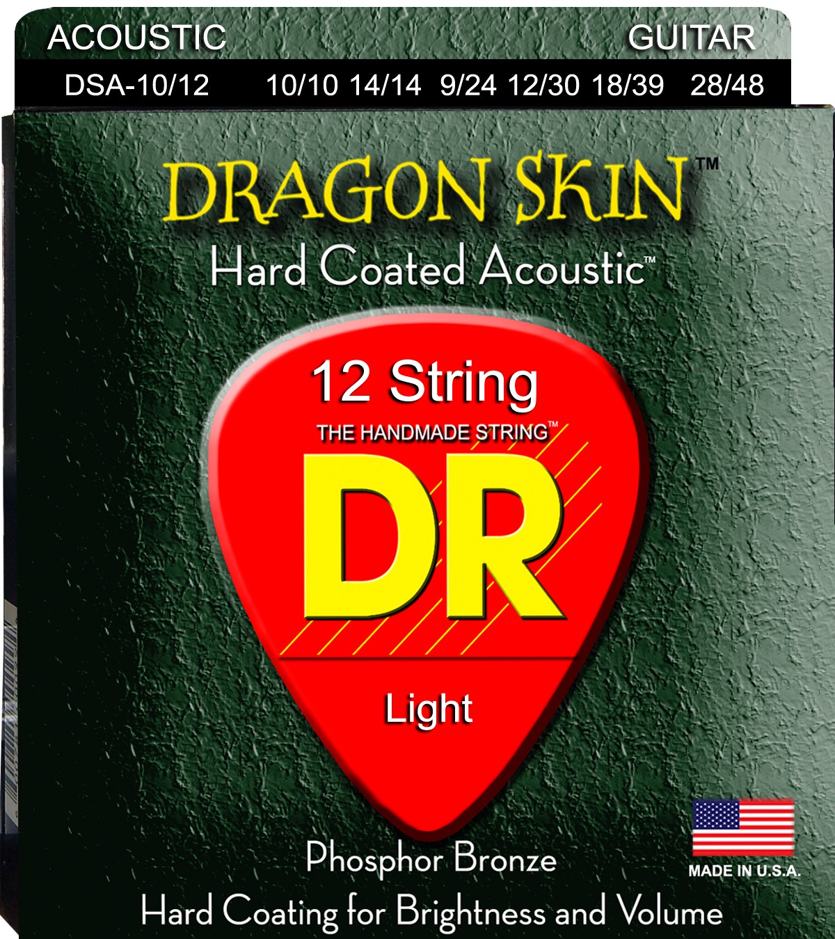 DR DRAGON SKIN - DSA-10/12 - Acoustic Guitar String Set, 12-String, Coated Phosphor Bronze, Light, .010-.048 DR DRAGON SKIN - DSA-10/12 - struny do gitary akustycznej Set, 12-String, Coated Phosphor Bronze, Light, .010-.048