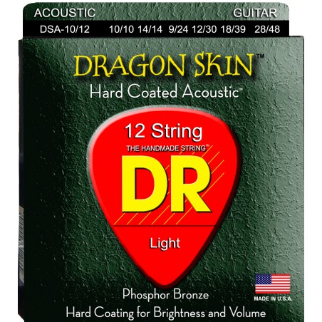 DR DRAGON SKIN - DSA-10/12 - Acoustic Guitar String Set, 12-String, Coated Phosphor Bronze, Light, .010-.048