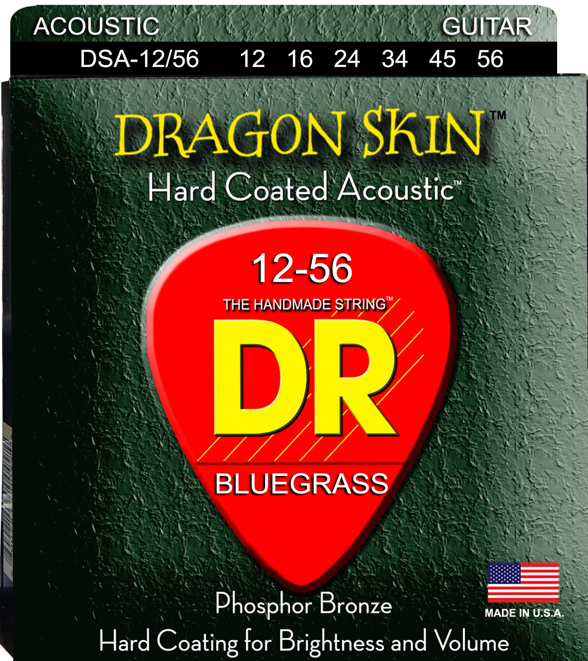 DR DRAGON SKIN - DSA-12/56 - struny do gitary akustycznej Set, Coated Phosphor Bronze, Bluegrass, .012-.056