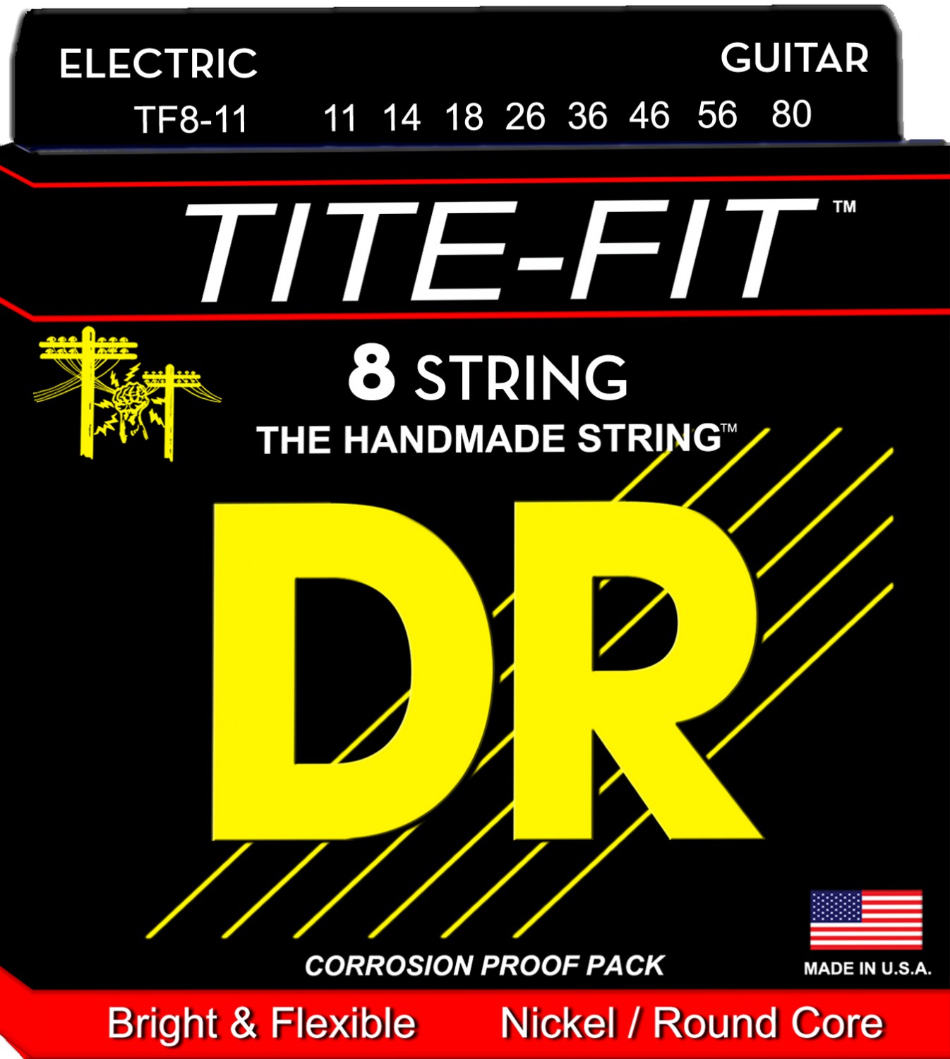 DR TITE-FIT - TF8-11 - Electric Guitar String Set, 8-String Medium Heacy, .011-.080 DR TITE-FIT - TF8-11 - struny do gitary elektrycznej Set, 8-String Medium Heacy, .011-.080