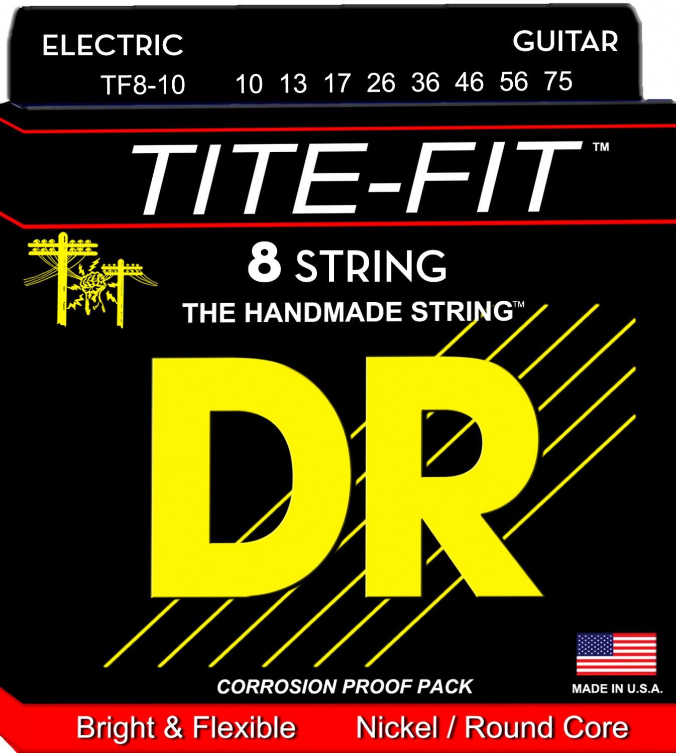 DR TITE-FIT - TF8-10 - struny do gitary elektrycznej Set, 8-String Medium, .010-.075