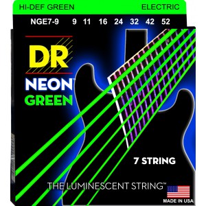 DR NEON Hi-Def Green - NGE7- 9 - struny do gitary elektrycznej Set, 7-String Light, .009-.052