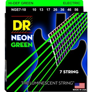 DR NEON Hi-Def Green - NGE7-10 - struny do gitary elektrycznej Set, 7-String Medium, .010-.056