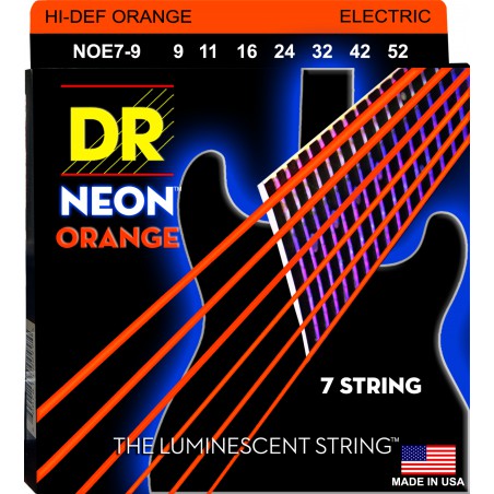 DR NEON Hi-Def Orange - NOE7- 9 - Electric Guitar String Set, 7-String Light, .009-.052