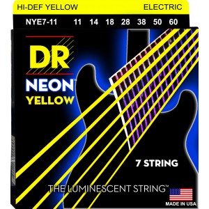 DR NEON Hi-Def Yellow - NYE7-11 - struny do gitary elektrycznej Set, 7-String Medium Heavy, .011-.060