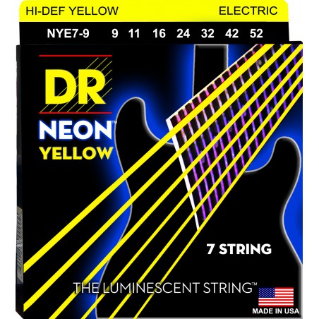 DR NEON Hi-Def Yellow - NYE7- 9 - Electric Guitar String Set, 7-String Light, .009-.052
