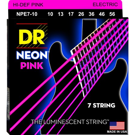 DR NEON Hi-Def Pink - NPE7-10Electric Guitar String Set, 7-String Medium, .010-.056