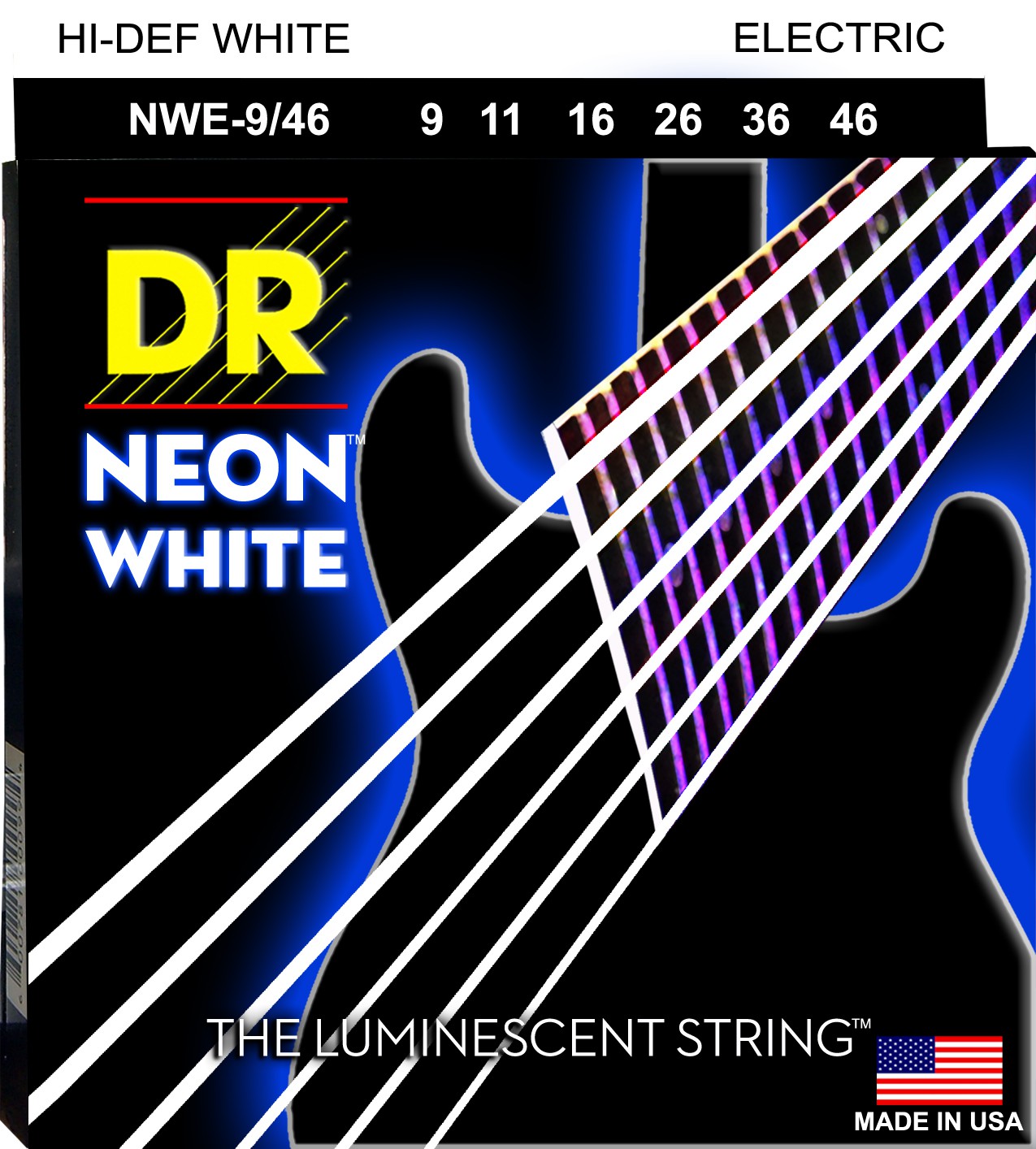 DR NEON Hi-Def White - NWE- 9/46 - struny do gitary elektrycznej Set, Heavy & Light, .009-.046