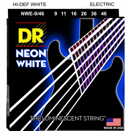 DR NEON Hi-Def White - NWE- 9/46 - Electric Guitar String Set, Heavy & Light, .009-.046