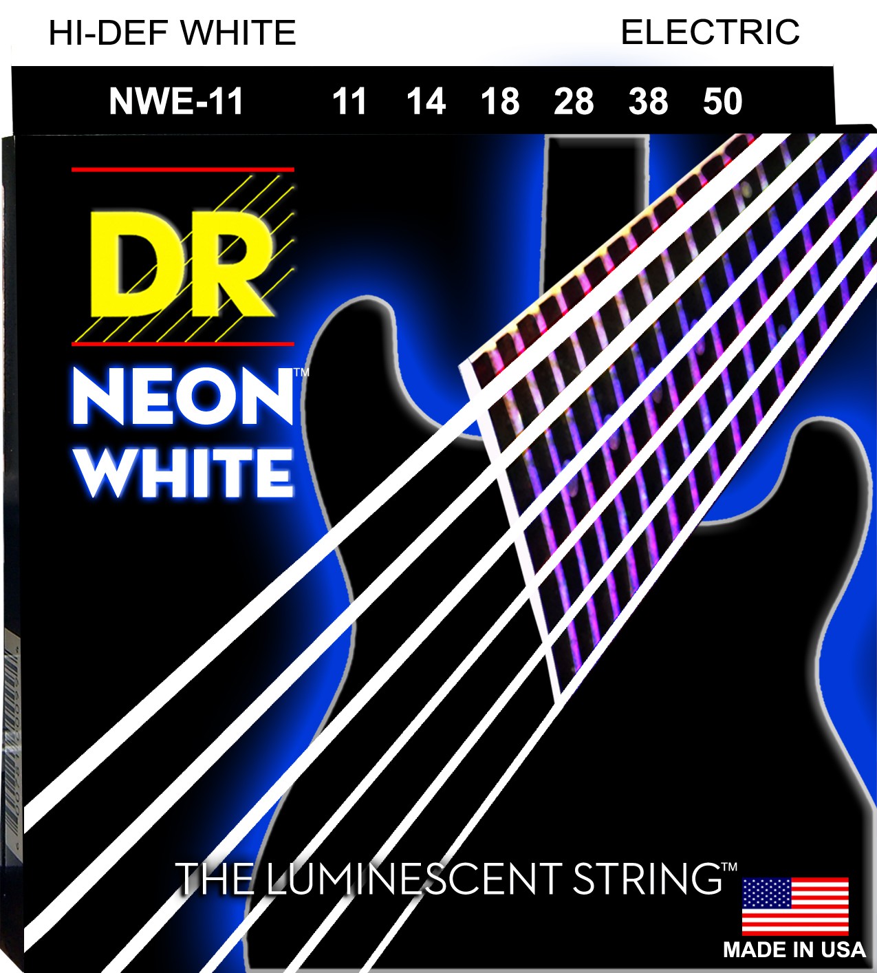 DR NEON Hi-Def White - NWE-11 - Electric Guitar String Set, Heavy, .011-.050 DR NEON Hi-Def White - NWE-11 - struny do gitary elektrycznej Set, Heavy, .011-.050