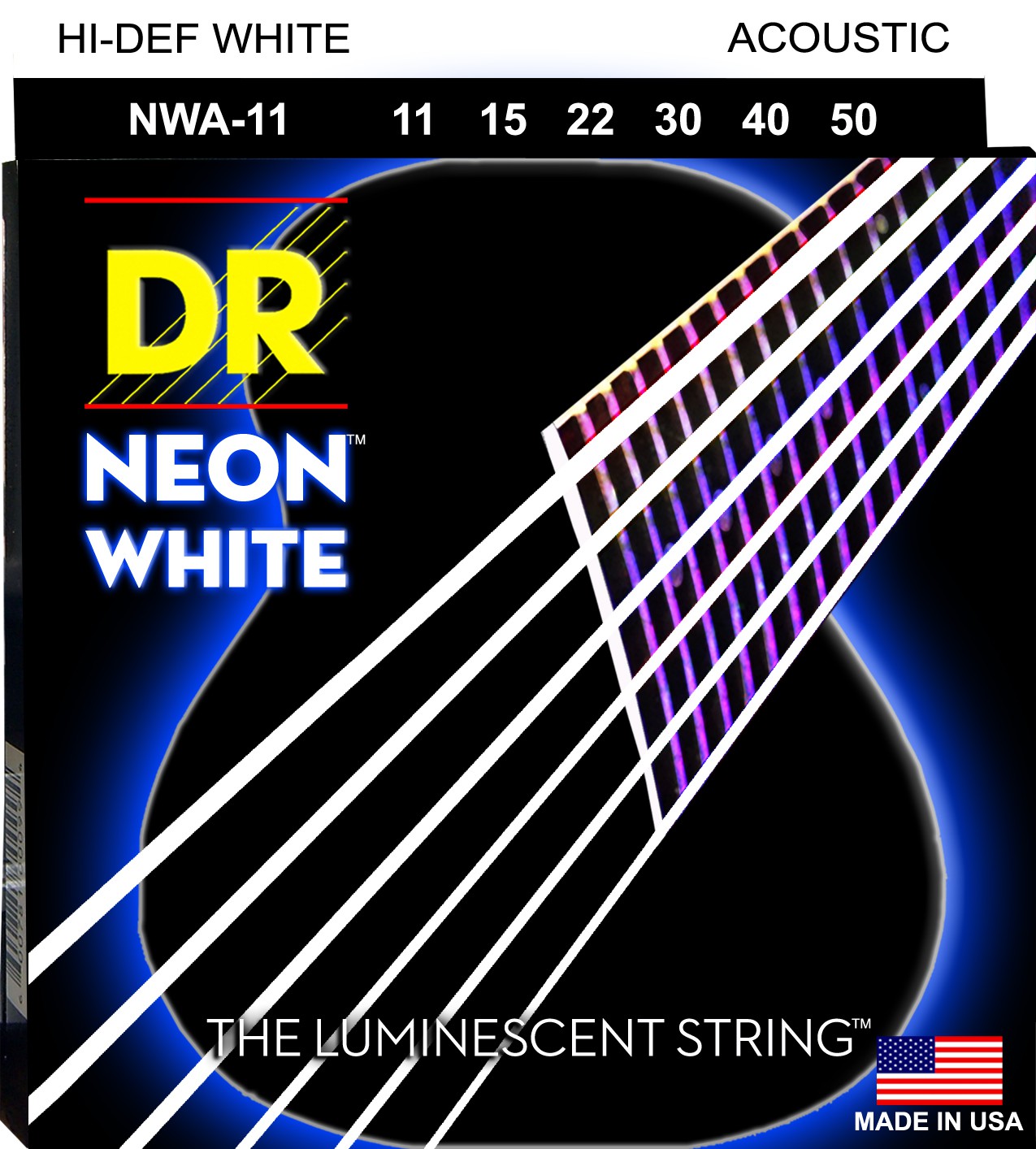 DR NEON Hi-Def White - NWA-11 - struny do gitary akustycznej Set, Medium Light .011-.050