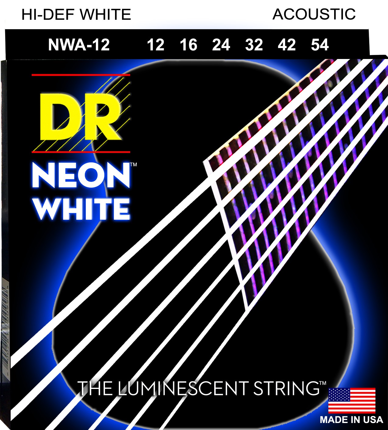 DR NEON Hi-Def White - NWA-12 - Acoustic Guitar String Set, Medium, .012-.054 DR NEON Hi-Def White - NWA-12 - struny do gitary akustycznej Set, Medium, .012-.054