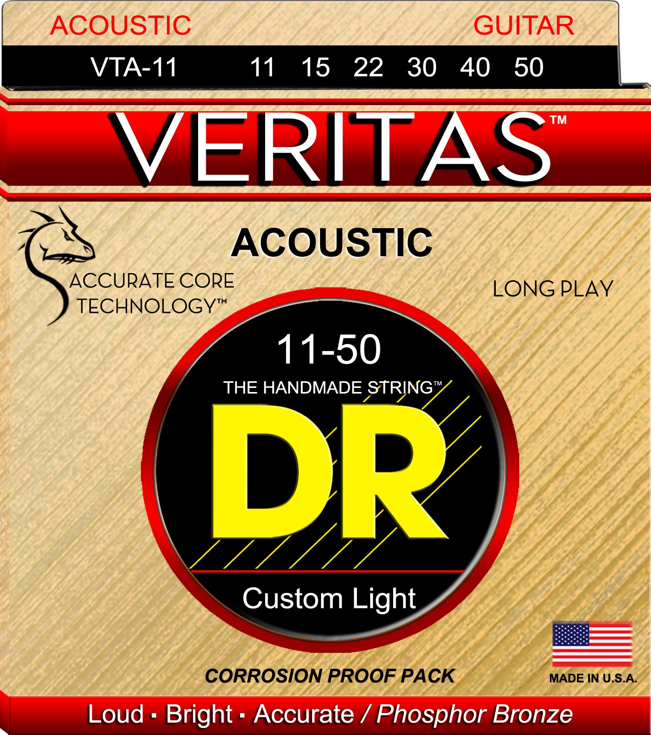 DR VTA-11 - VERITAS - struny do gitary akustycznej Set, Custom Light, .011-.050