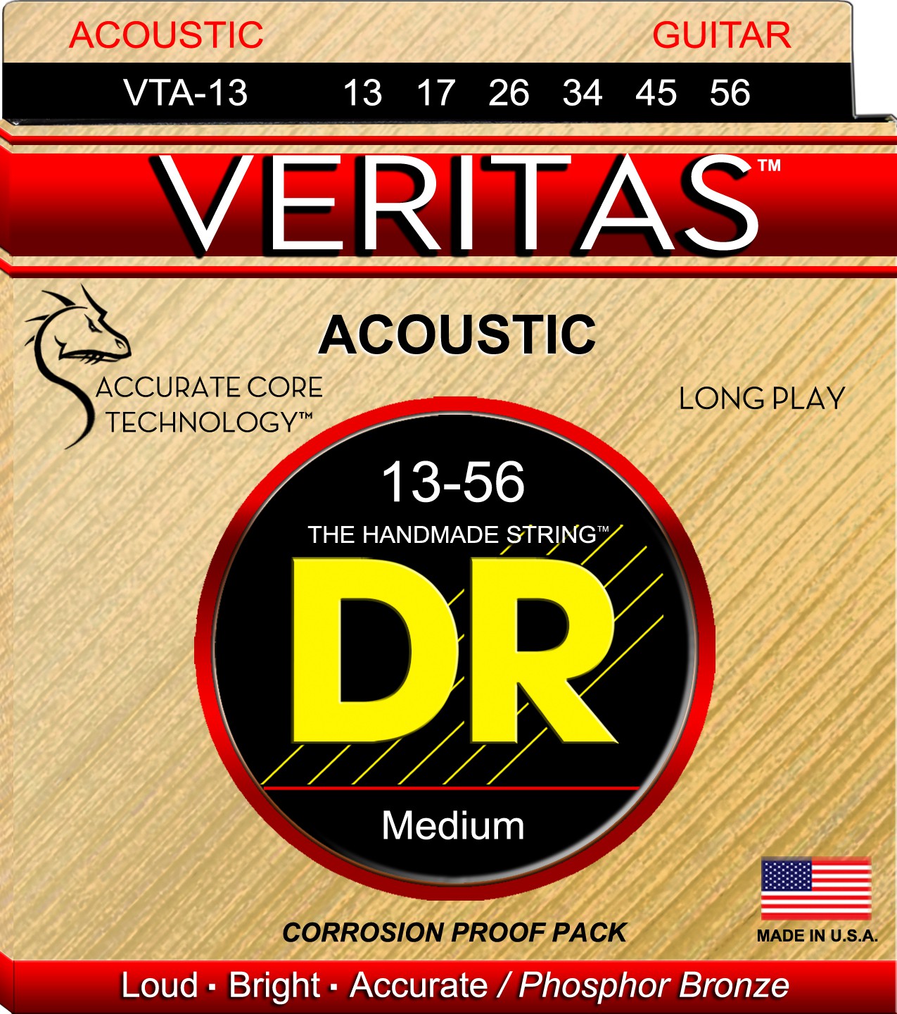 DR VTA-13 - VERITAS - struny do gitary akustycznej Set, Medium, .013-.056