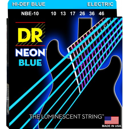 DR NEON Hi-Def Blue - NBE-10 - Electric Guitar String Set, Medium, .010-.046