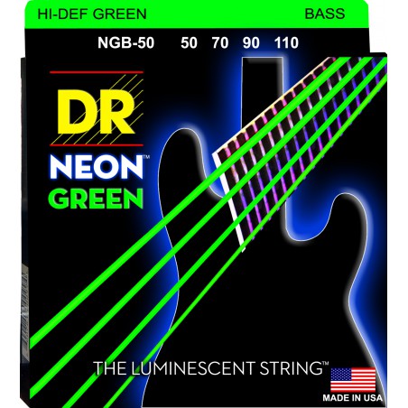 DR NEON Hi-Def Green - Bass String Set, 4-String, Heavy, .050-.110