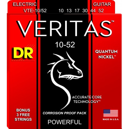 DR VERITAS Quantum Nickel - VTE-10-52 - Electric Guitar String Set, Big & Heavy, .010-.052