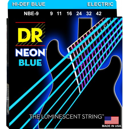 DR NEON Hi-Def Blue - NBE- 9 - Electric Guitar String Set, Light, .009-.042