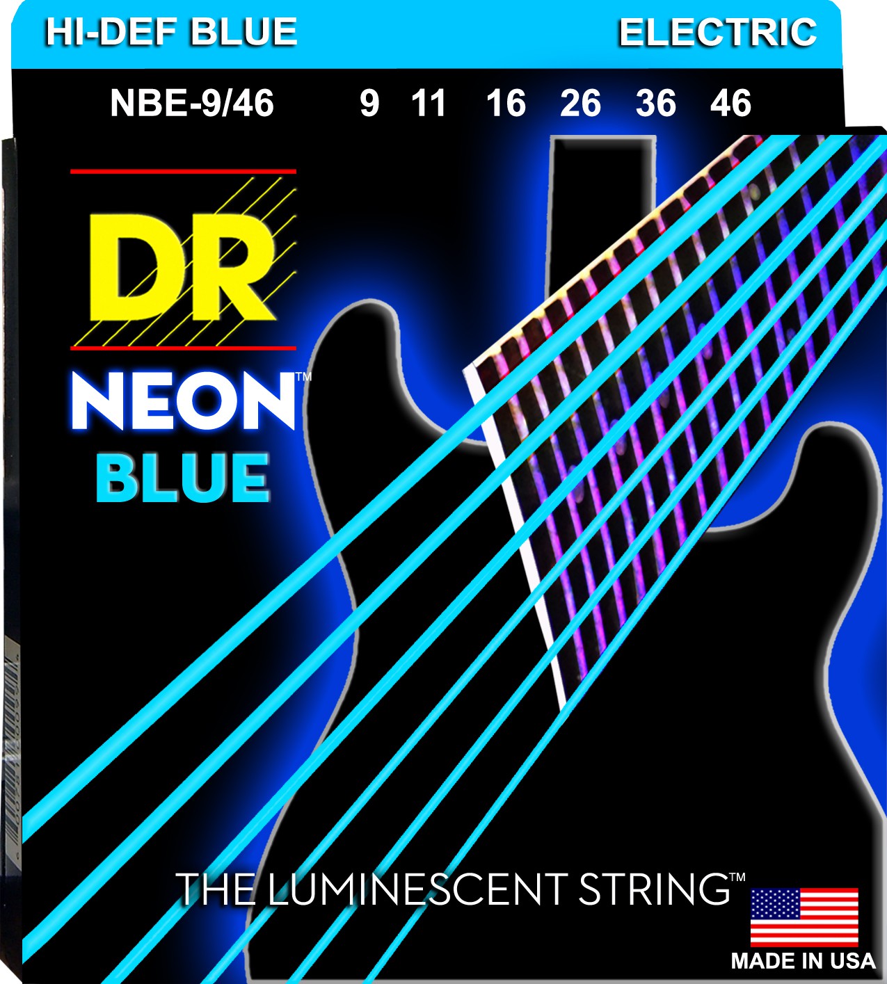 DR NEON Hi-Def Blue - NBE- 9/46 - struny do gitary elektrycznej Set, Heavy & Light, .009-.046