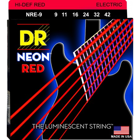 DR NEON Hi-Def Red - NRE- 9 - Electric Guitar String Set, Light, .009-.042