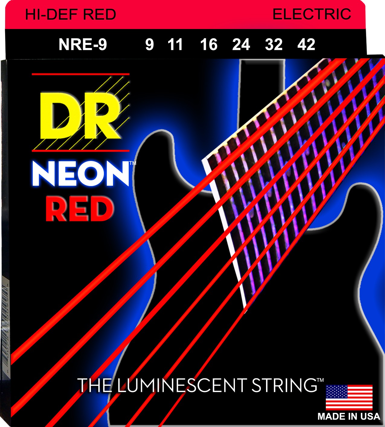 DR NEON Hi-Def Red - NRE- 9/46 - Electric Guitar String Set, Heavy & Light, .009-.046 DR NEON Hi-Def Red - NRE- 9/46 - struny do gitary elektrycznej Set, Heavy & Light, .009-.046