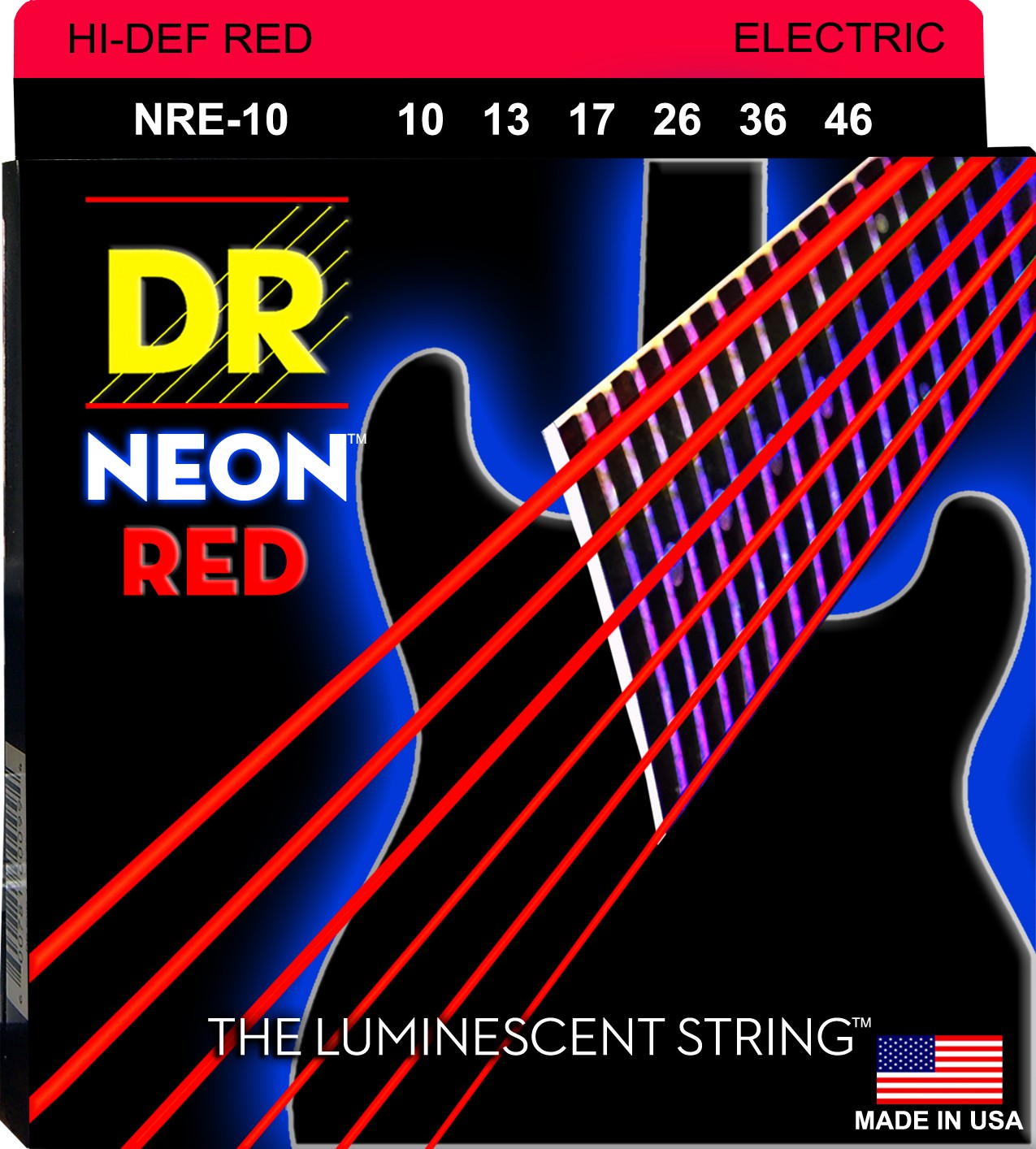 DR NEON Hi-Def Red - NRE-10 - Electric Guitar String Set, Medium, .010-.046 DR NEON Hi-Def Red - NRE-10 - struny do gitary elektrycznej Set, Medium, .010-.046