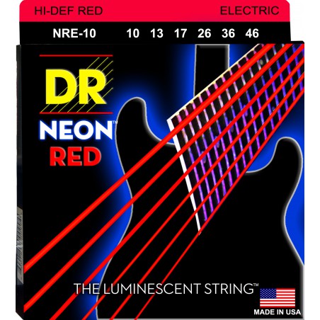 DR NEON Hi-Def Red - NRE-10 - Electric Guitar String Set, Medium, .010-.046
