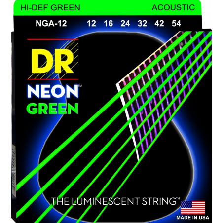 DR NEON Hi-Def Green - NGA-12 - Acoustic Guitar String Set, Medium, .012-.054