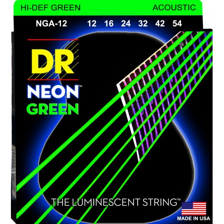 DR NEON Hi-Def Green - NGA-12 - Acoustic Guitar String Set, Medium, .012-.054