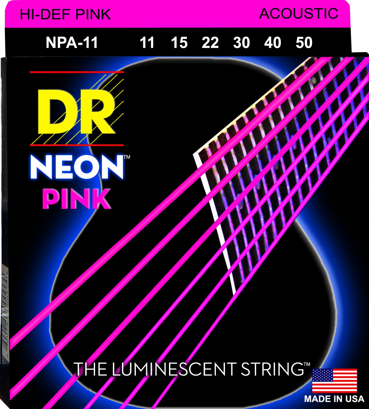 DR NEON Hi-Def Pink - NPA-11 - struny do gitary akustycznej Set, Medium Light .011-.050