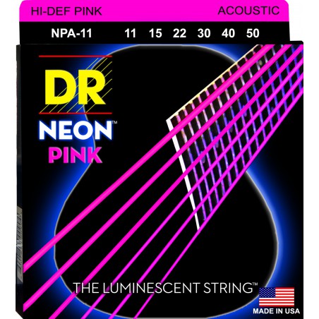 DR NEON Hi-Def Pink - NPA-11 - Acoustic Guitar String Set, Medium Light .011-.050