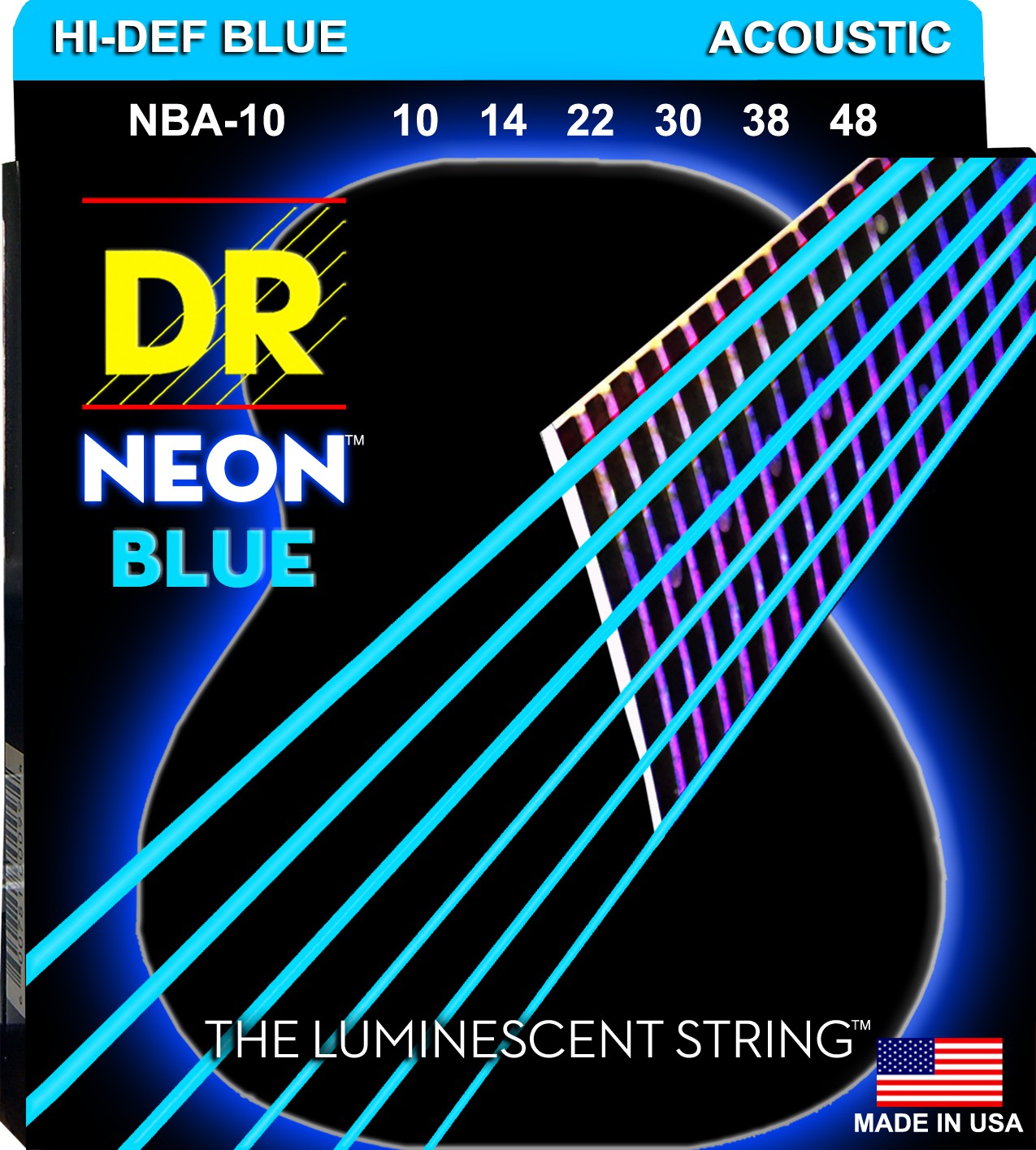 DR NEON Hi-Def Blue - NBA-10 - Acoustic Guitar String Set, Light, .010-.048 DR NEON Hi-Def Blue - NBA-10 - struny do gitary akustycznej Set, Light, .010-.048