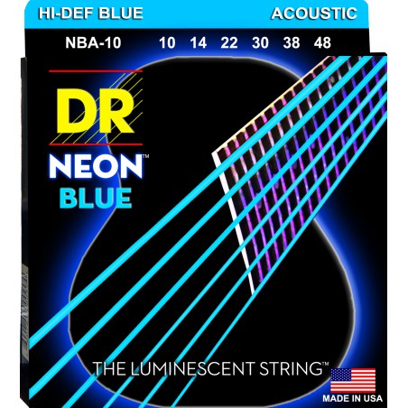 DR NEON Hi-Def Blue - NBA-10 - Acoustic Guitar String Set, Light, .010-.048