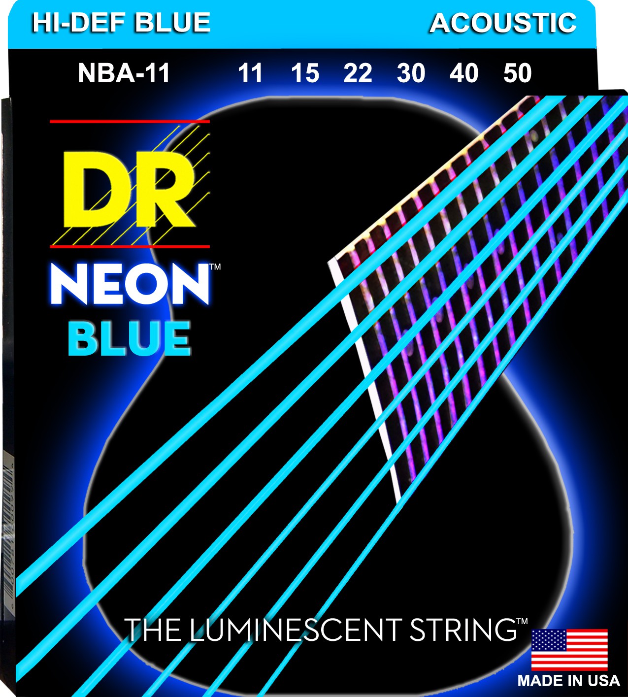 DR NEON Hi-Def Blue - NBA-11 - struny do gitary akustycznej Set, Medium Light .011-.050