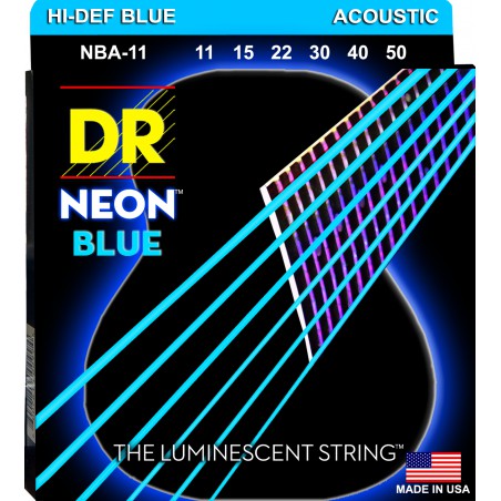 DR NEON Hi-Def Blue - NBA-11 - Acoustic Guitar String Set, Medium Light .011-.050