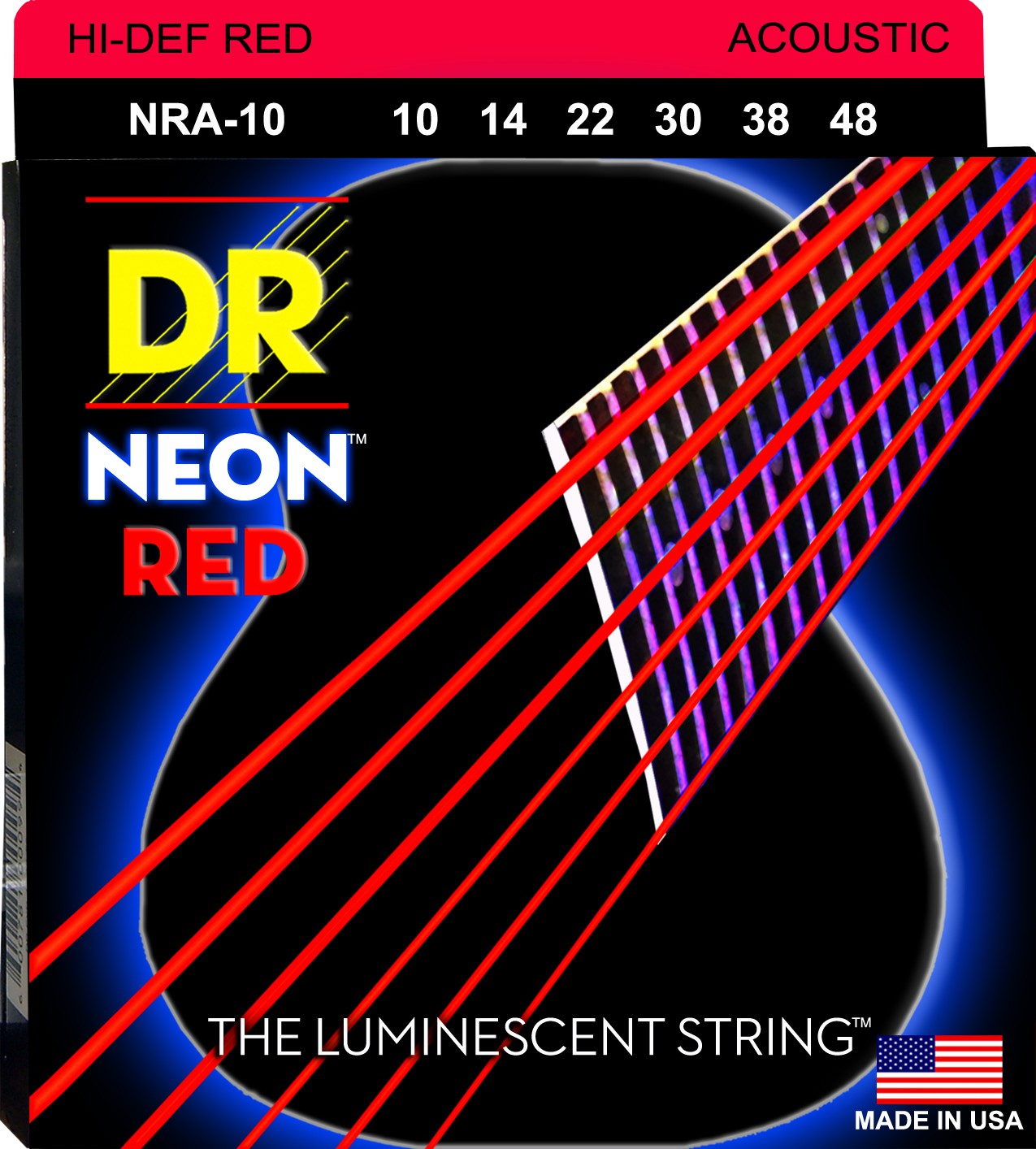 DR NEON Hi-Def Red - NRA-10 - struny do gitary akustycznej Set, Light, .010-.048